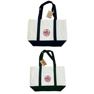 TWO TRADER JOE'S LARGE CANVAS BAGS Heavy Cotton Reusable Totes - Navy & Green
